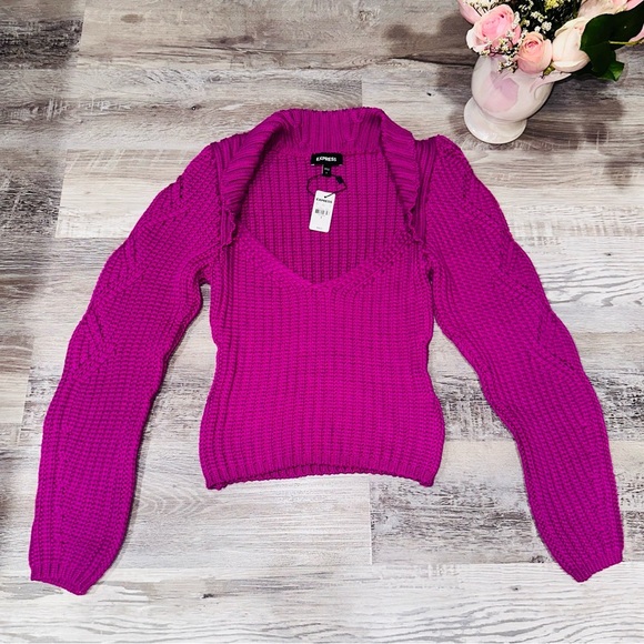 Chunky knit magenta scoop neck sweater - Picture 11 of 14